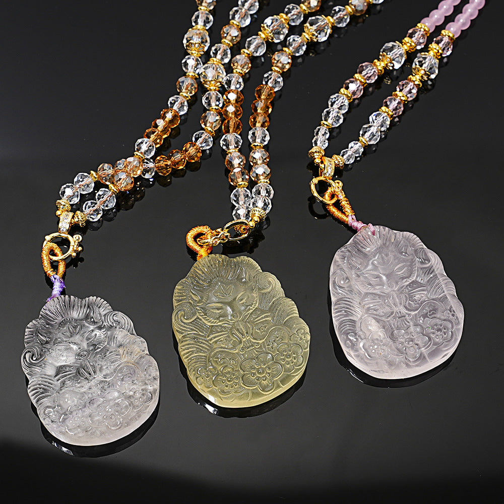 💜 Feng Shui Master-Approved💜3D-Carved Nine-Tailed Fox Crystal Pendant-W18