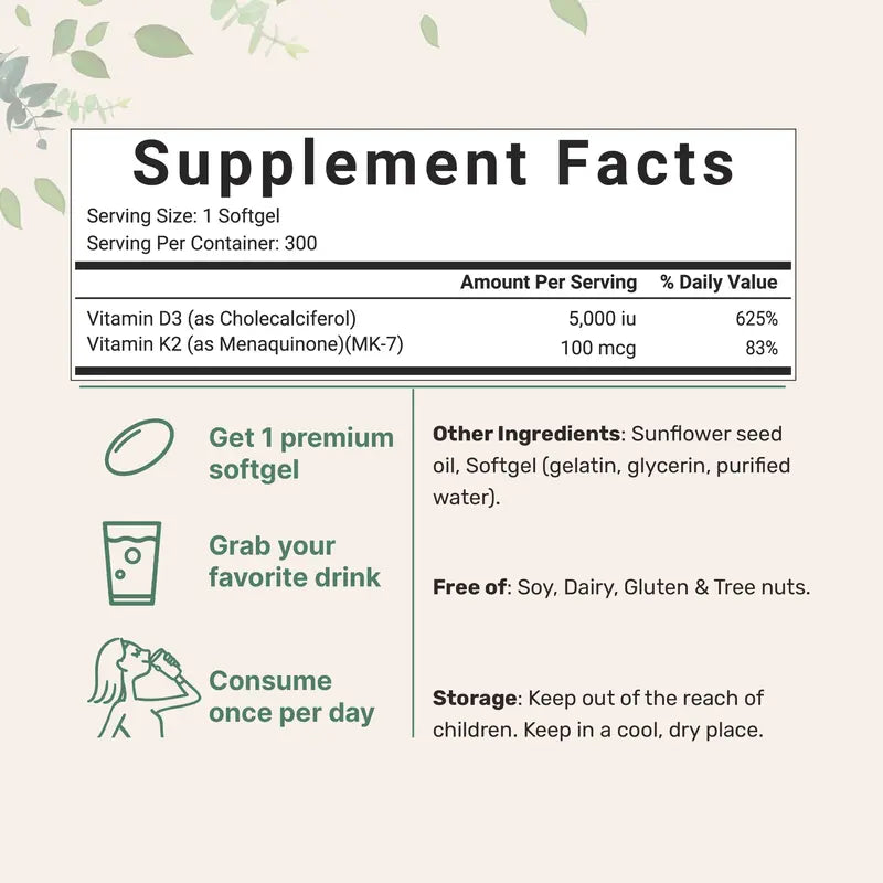 🌟Flash sale - 50% OFF!🌟Vitamin D3 K2|5000IU, 300 Softgels-TTA6