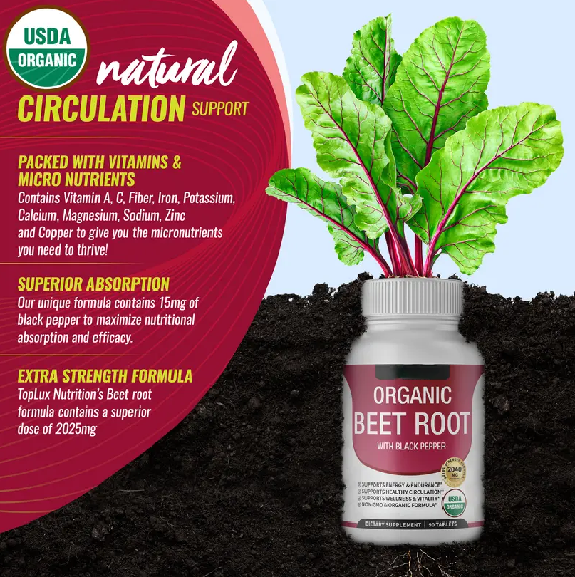 💜 LAST DAY PROMOTION - 50%OFF💜Organic Beet Root Tablets - Nitric Oxide Booster Beetroot Supplement 2040mg-TTA6