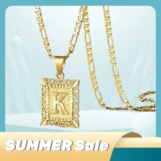 💥Brand-new upgraded version⚡14K Gold Plated Alphabet Necklace on Figaro Chain-H1