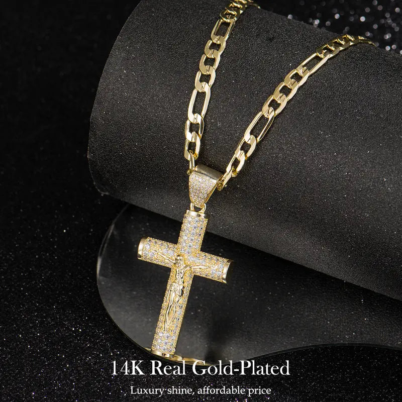 💥Brand-new upgraded version⚡14K Real Gold-Plated Cross Necklace for Men, Advanced Nanotech -H1