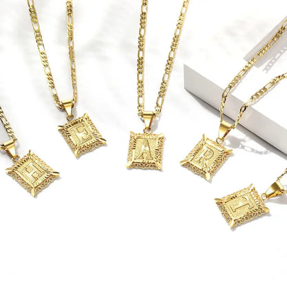 💥Brand-new upgraded version⚡14K Gold Plated Alphabet Necklace on Figaro Chain-H1
