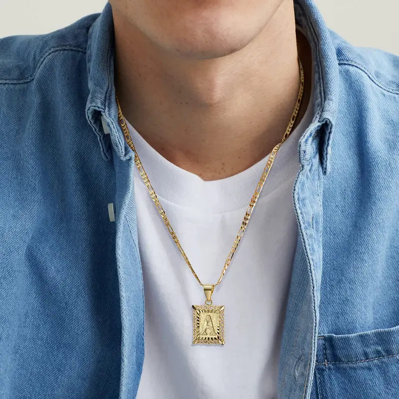 💥Brand-new upgraded version⚡14K Gold Plated Alphabet Necklace on Figaro Chain-H1