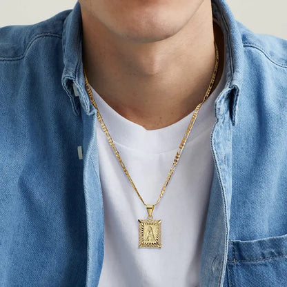 💥Brand-new upgraded version⚡14K Gold Plated Alphabet Necklace on Figaro Chain-H1
