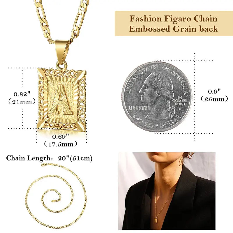 💥Brand-new upgraded version⚡14K Gold Plated Alphabet Necklace on Figaro Chain-H1