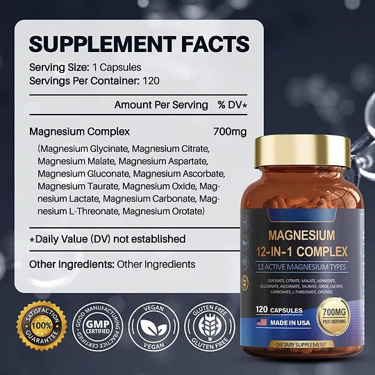 【Last Day Promotion 50% OFF🔥】12-in-1 Magnesium Complex 700mg（Vegan Capsules for Muscle, Heart, and Relaxation Support）-TTA6